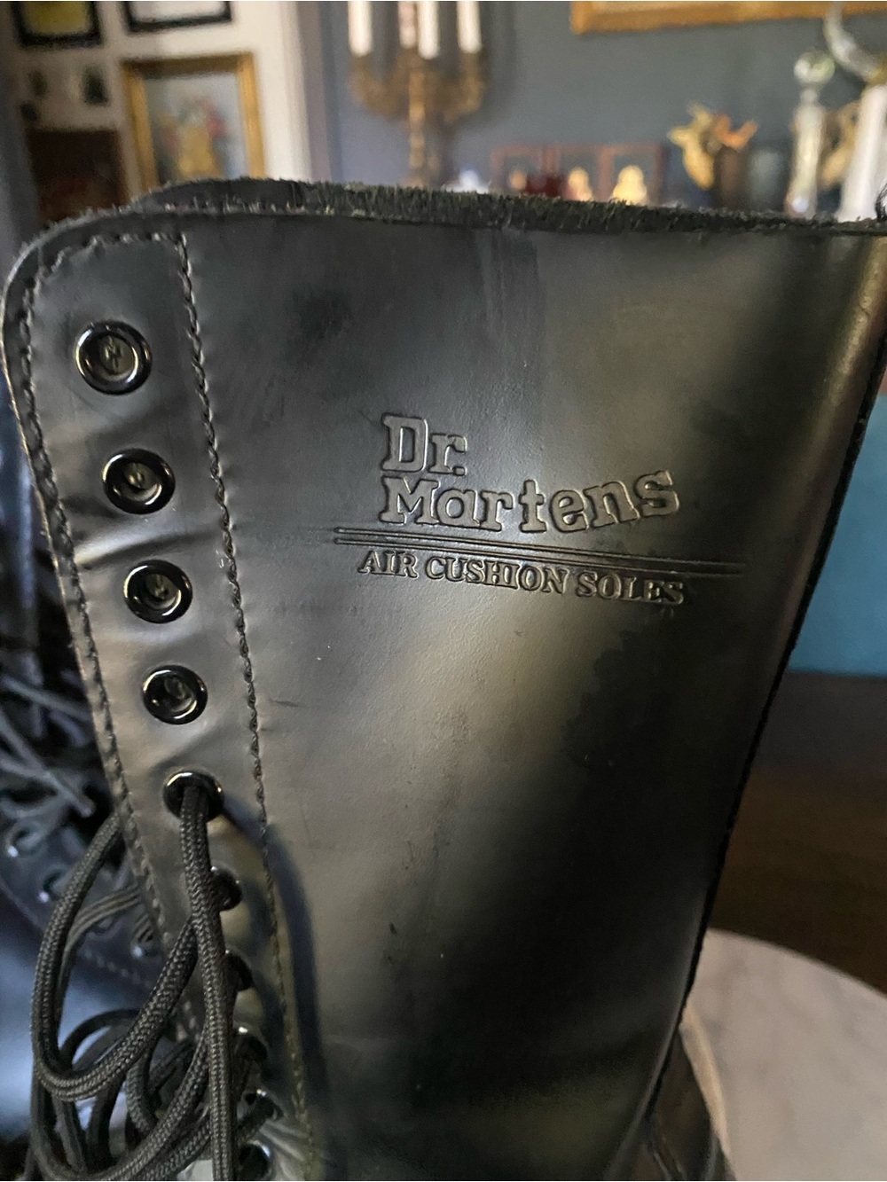Dr. Martens Black 14-Eye Lace-Up Combat Boots with Yellow Stitching - Picture 2 of 14